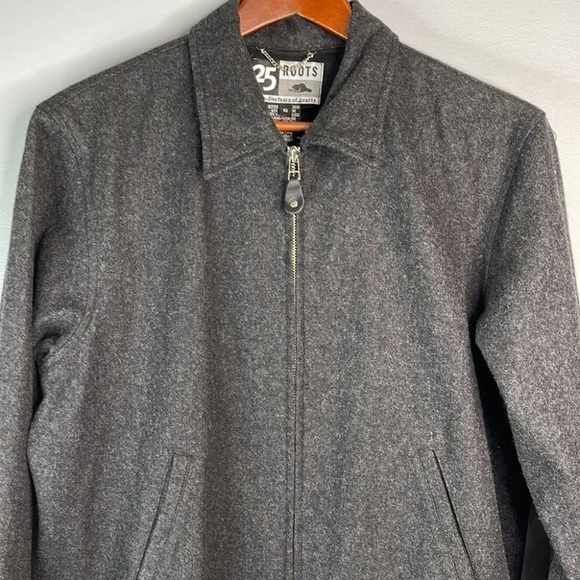 VINTAGE 90’s Roots Wool Blend Grey Zip Up Jacket Boxy Fit Lined Pockets Size 10 - Picture 3 of 13